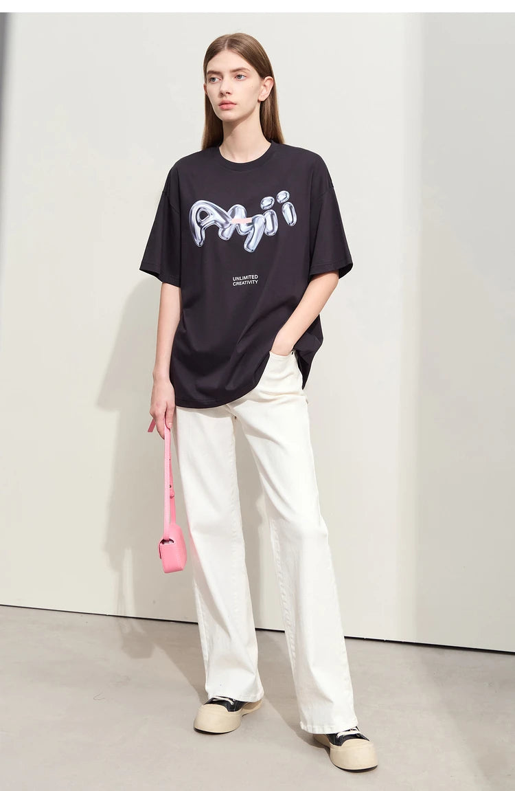 Damen T-Shirts im lässigen Stil mit O-Ausschnitt und modischem Druck