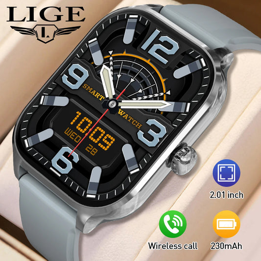 LIGE 2,01 "Wireless Anruf Smartwatch Voller Touchscreen Gesundheit Schlaf Fitness Tracking Smart Uhr Wasserdicht Für Android IOS Telefon