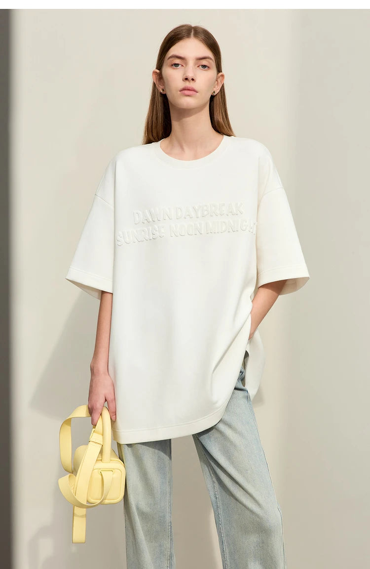 Damen T-Shirts mit Rundhalsausschnitt und losem, lässigem Schnitt mit Stickerei