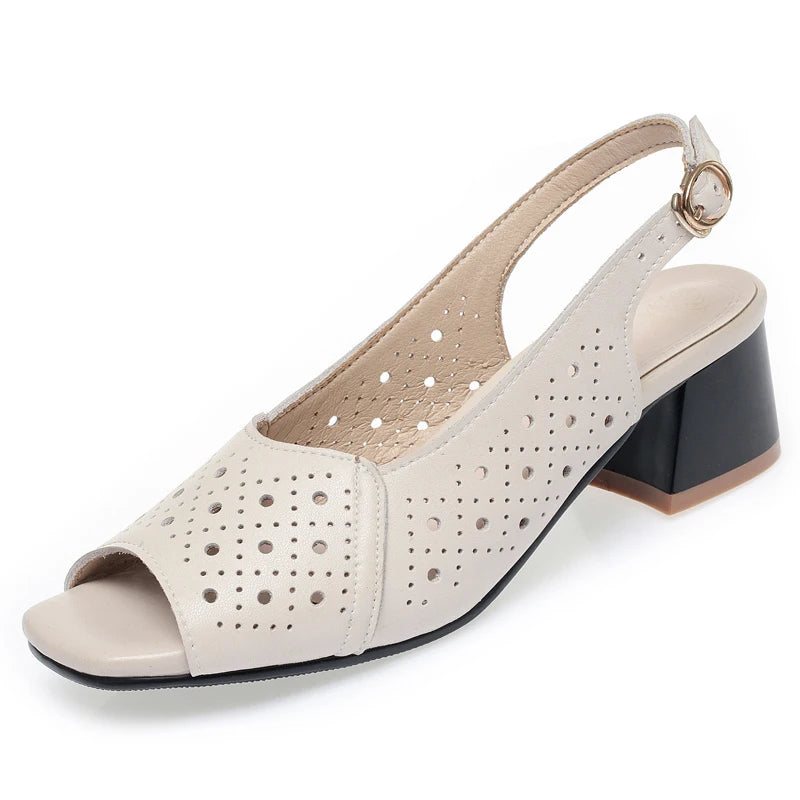 AIYUQI Sandalen für Damen, Sommer, 2022, neue Fishmouth-Sandalen aus echtem Leder, Blockabsatz, große Größe, Sandalen für Mütter mittleren Alters