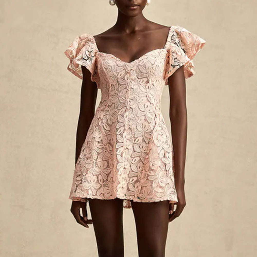 Elegantes Damenkleid mit Rundhalsausschnitt, kurzen Ärmeln und Pailletten-Patchwork-Design – ideal für besondere Anlässe.
