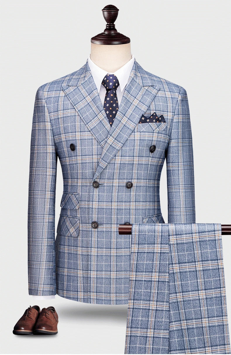 Hochwertiger Herren Anzug 3-teilig: Kariert, Slim Fit, Business & Hochzeit, Blazer Weste Hose