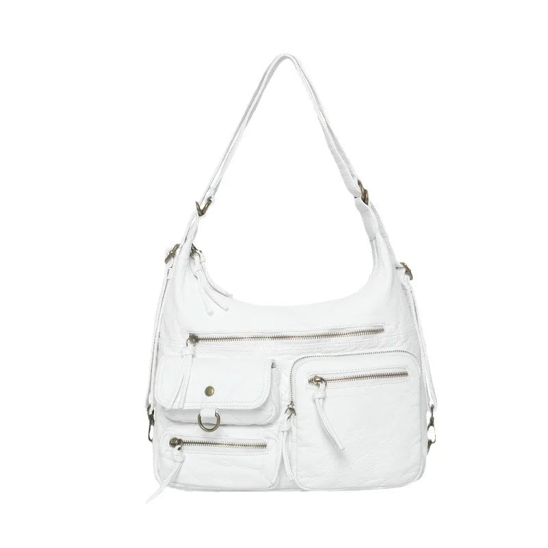 Damen-Schultertasche aus PU Großes Fassungsvermögen mit Innenfächern Vintage-Look Schwarz