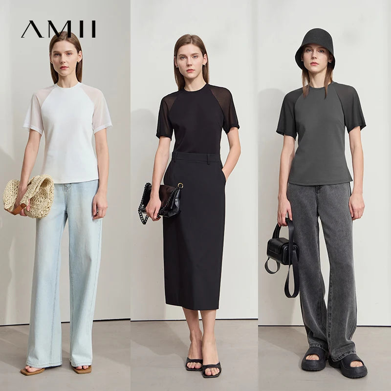 Damen Top im minimalistischen Stil mit O-Ausschnitt und schmaler Passform
