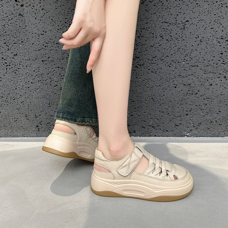 AIYUQI 2025, neue frauen turnschuhe schuhe Sommer dicken sohlen hohl frauen sandalen Große-größe casual schwein käfig weibliche schuhe