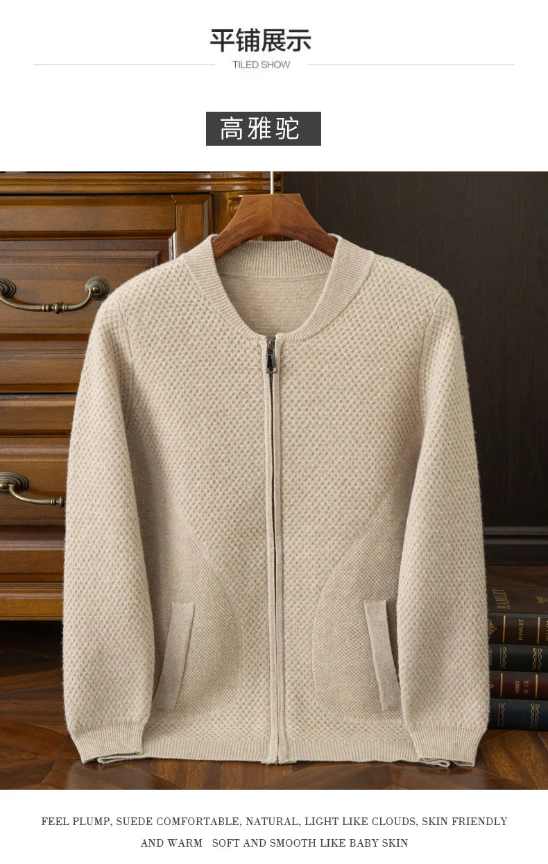 Herren-Strickjacke mit Baseball-Kragen, 100 % reine Wolle, Herren 2024, Herbst und Winter, verdickter lässiger Strickpullover, Jacke, Outdoor-Blazer