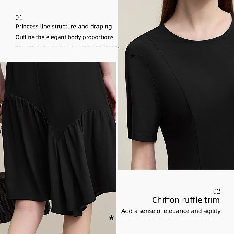 Elegantes Damenkleid Kurzarm Chiffon Stretch Karrierefrau