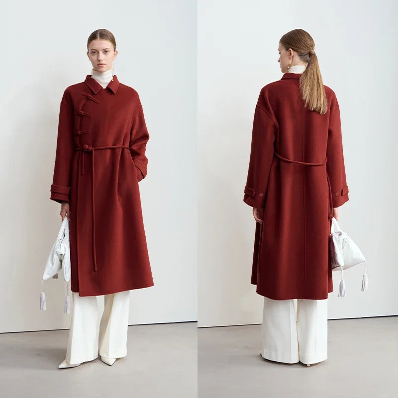 Damen Mantel im chinesischen Stil mit Schnalle und diagonaler Knopfleiste