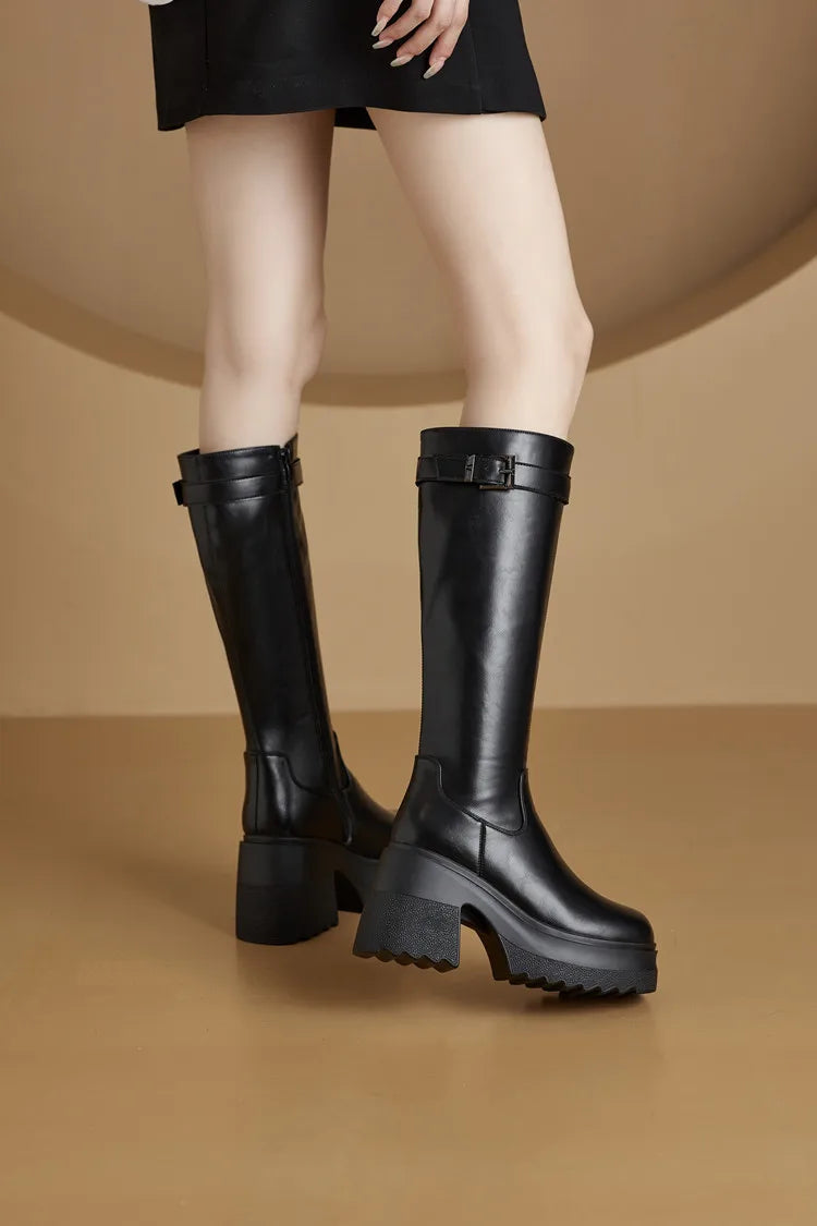 Damen Lange Stiefel im modischen Stil mit 10 cm hoher Plattform