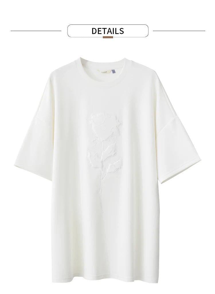 Damen T-Shirts im minimalistischen Stil mit Stickerei und O-Ausschnitt