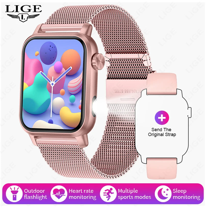 LIGE Neue Für Huawei Xiaomi Smart Uhr Männer Taschenlampe IP68 Wasserdichte Outdoor Sport Tracker 1,85 "HD Bluetooth Anruf Smartwatch