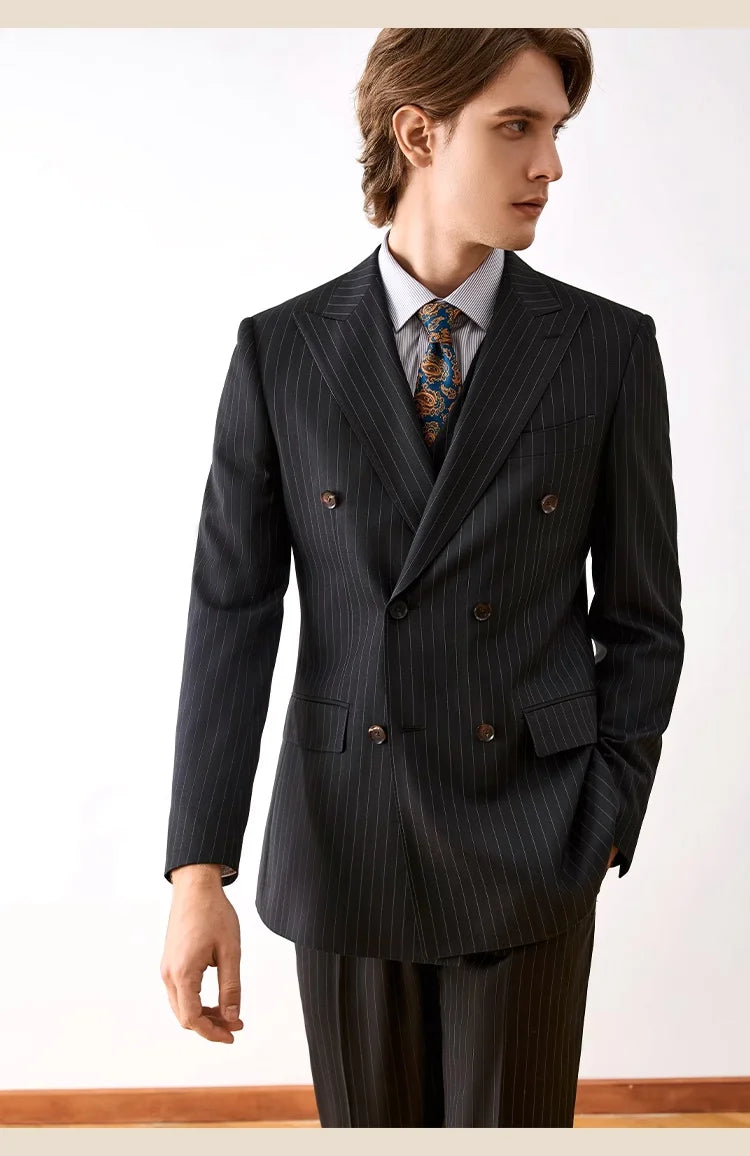 Hochwertiger Herrenanzug in Slim Fit mit schwarzem Sakko, Weste und Hose – ideal für Hochzeiten und festliche Anlässe