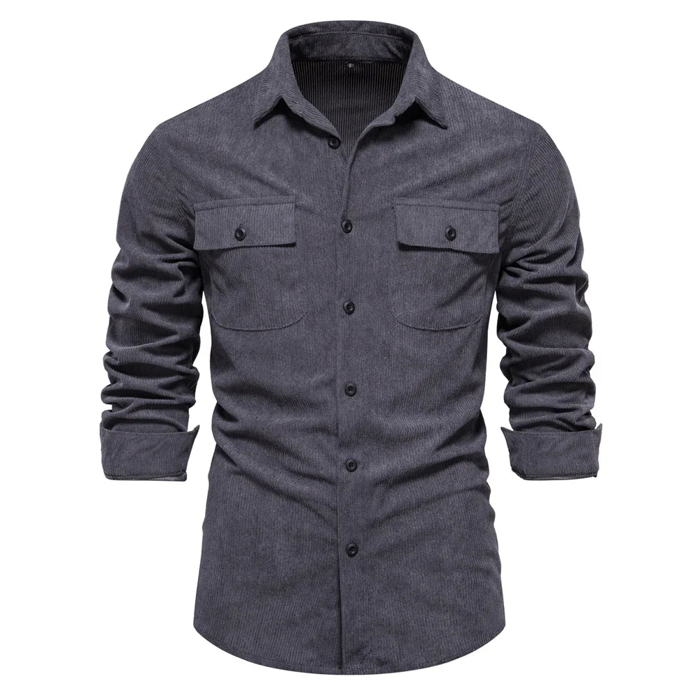 Herren Hemd aus feinem Cord mit Brusttasche für Business und Casual