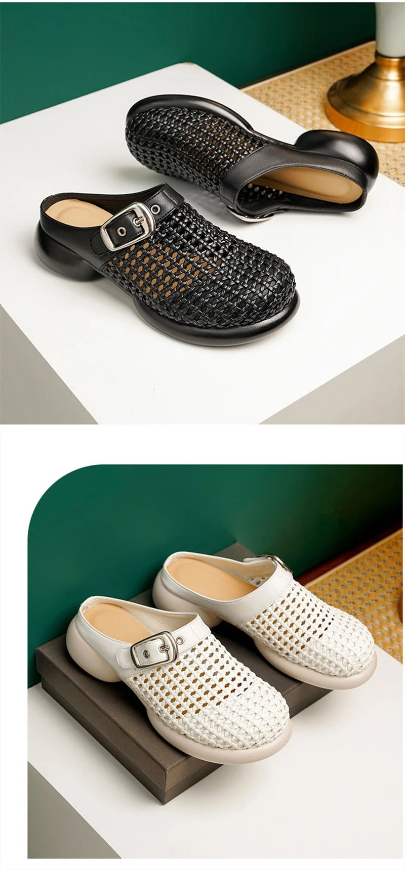 AIYUQI frauen Maultiere Hausschuhe 2025, Neue Mittlere Ferse Geflochtene Geschlossene Zehe Frauen Hausschuhe Sommer Große Größe Hohl Weibliche Schuhe