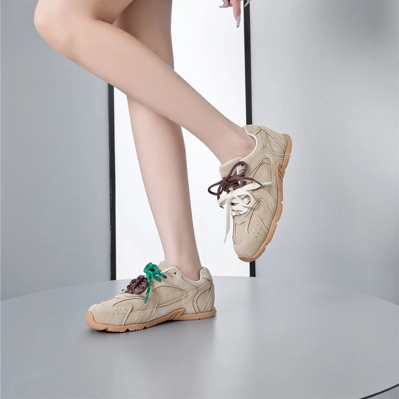 AIYUQI frauen Turnschuhe 2025, Neue Nicht-slip Deutsch Training Schuhe Für Frauen Flache Große-größe Echtes Leder Laufschuhe weibliche Schuhe