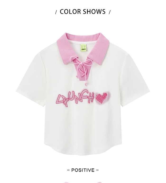 Semir Polo Shirt Frauen Kurzarm Frühling bestickt süß cool Retro Sommer T-Shirt neue Kontrast farbe enges Polo-Shirt