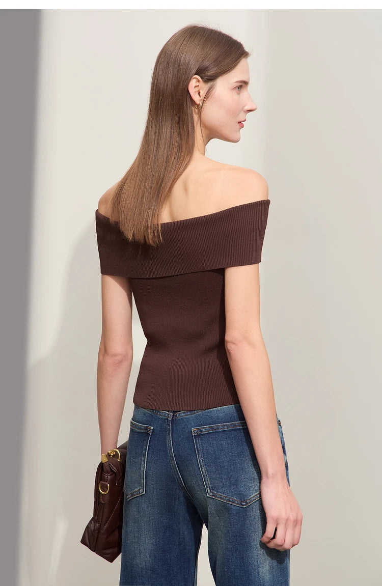 Damen Strickpullover im minimalistischen Stil mit schickem Slash Neck Design
