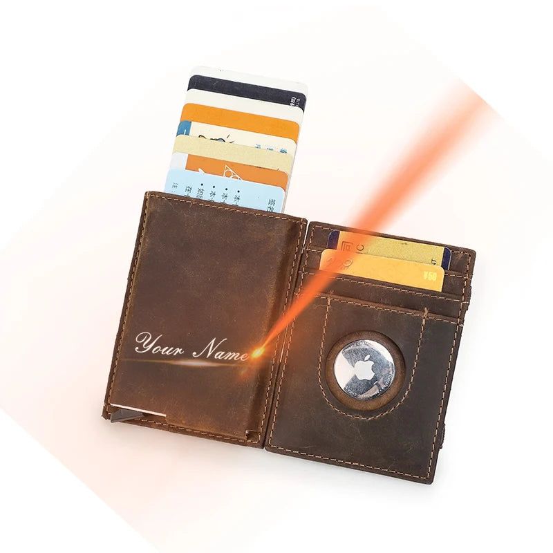 Herren Echtleder Geldbörse Vintage RFID Airtag Fach Aluminium Kartenhalter Business