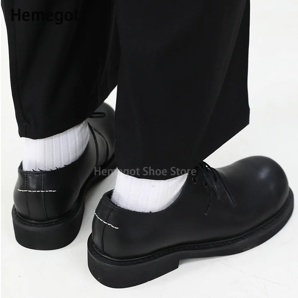 Black Round Toe Derby Shoes Heel Embroidery Large Toe Shoes Niche Casual Leather Shoes Women Leather Casual Shoes Men Unisex