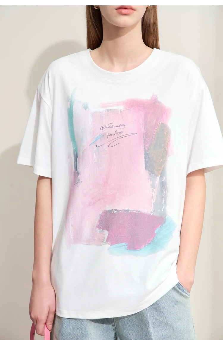 Damen T-Shirts im minimalistischen Stil mit abstraktem Druck für den Sommer