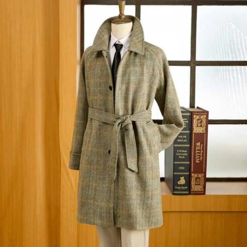 Herren Tweed Balmacaan Mantel im klassischen Hahnentritt-Muster für den Winter