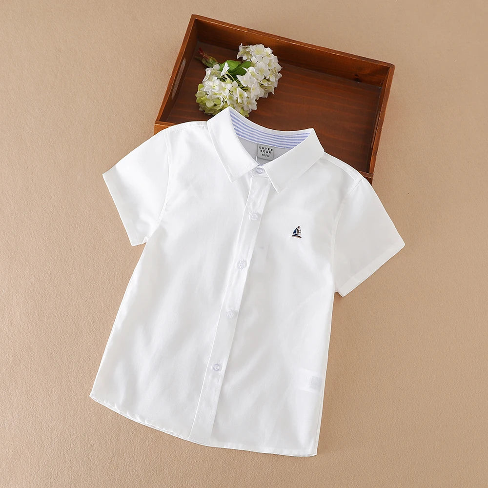 Jungen Sommer hemd neue Kinder Baumwolle Kleidung Schuluniform Kinder Turn-Down-Kragen Kurzarm Kleidung 5-12 Jahre