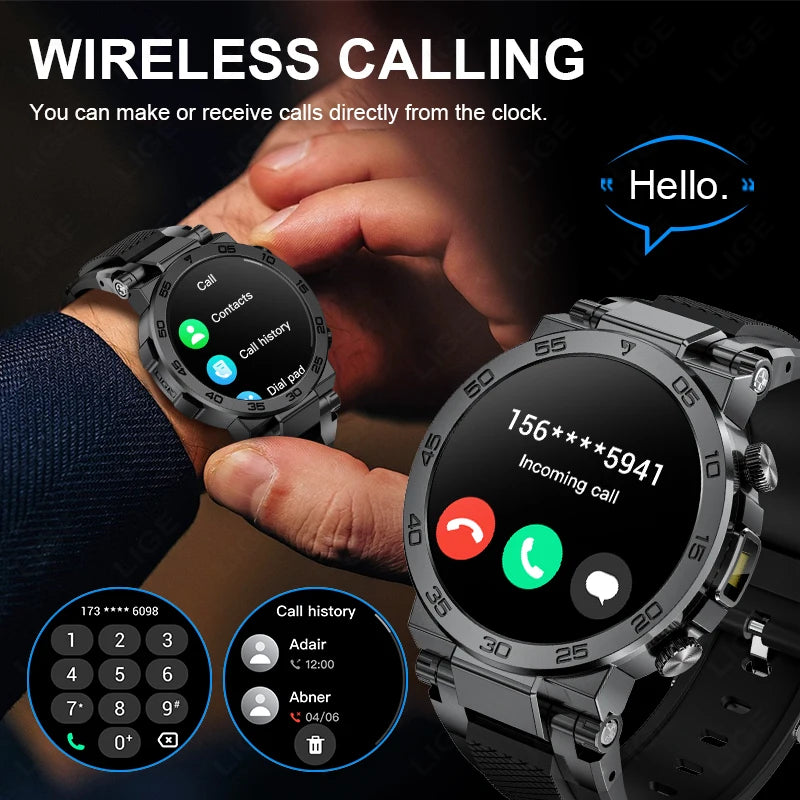 LIGE 2025 Neue Taschenlampe Smartwatch Wasserdicht 100 + Sport Herzfrequenz Blut Sauerstoff BT Anruf Outdoor Smart Uhr Für Android iOS