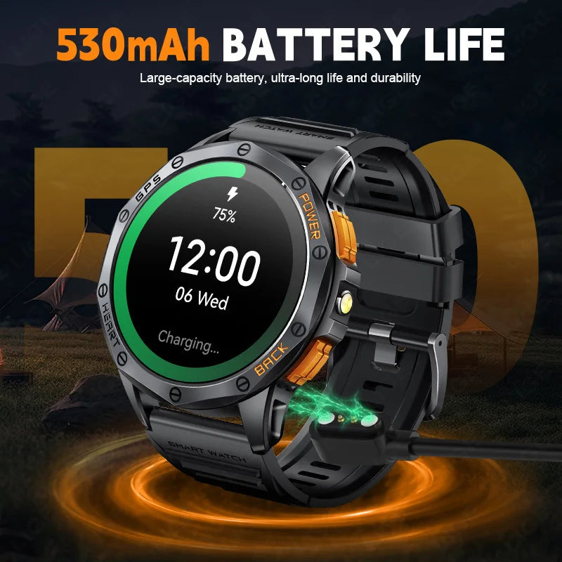 LIGE Military GPS Smart Uhr Männer AMOLED HD Bildschirm Bluetooth Anruf Herzfrequenz LED Taschenlampe Kompass 530 mAh Smartwatches 2025 neue