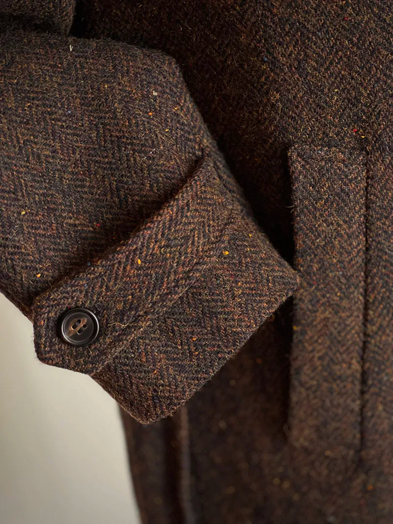 Herren Tweed Balmacaan Mantel im klassischen eleganten Stil mit gesprenkeltem Muster