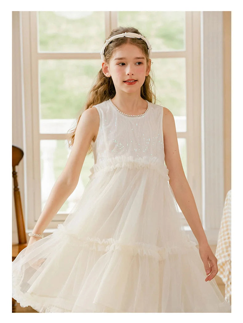 Ärmelloses Sommerkleid für Mädchen in Hellgelb – ideal für Geburtstage, Hochzeiten und festliche Anlässe