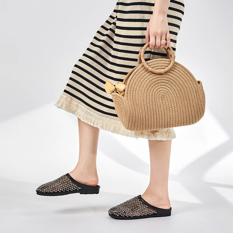 AIYUQI Frauen Geschlossene Zehen Hausschuhe 2025, Anti-slip Diamant Mesh Hausschuhe Für Frauen Große Größe Sommer Weibliche Schuhe