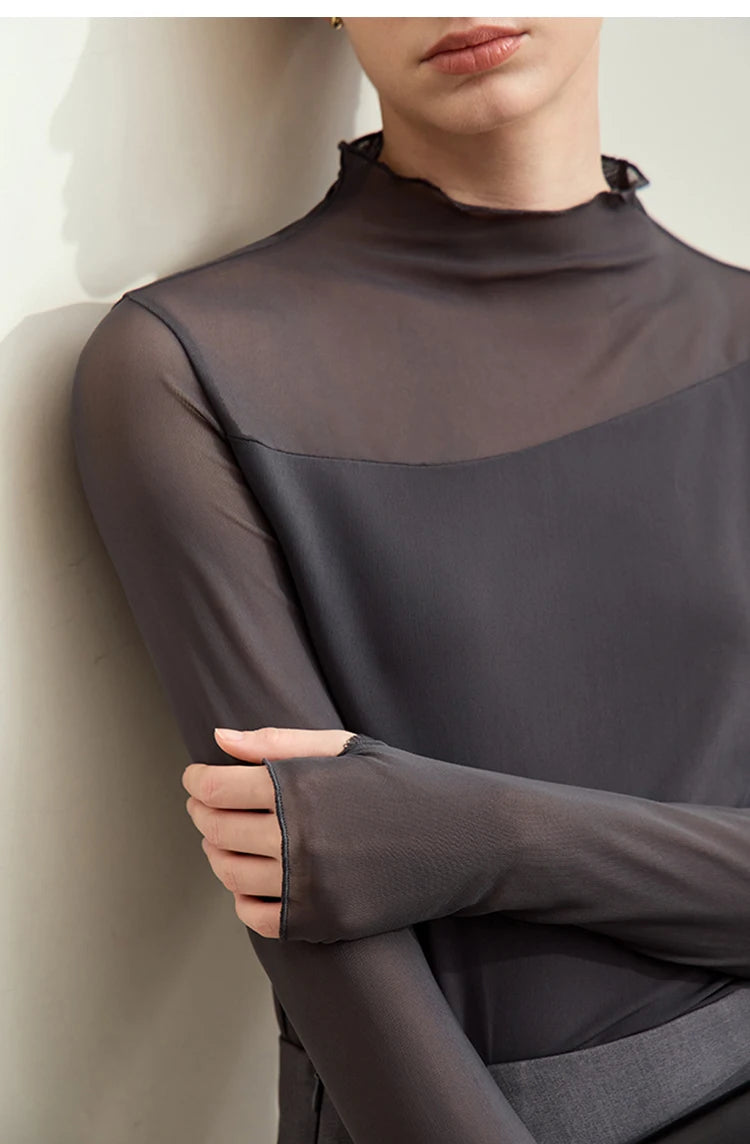 Damen Mesh-T-Shirt im minimalistischen Design mit halbhohem Ausschnitt