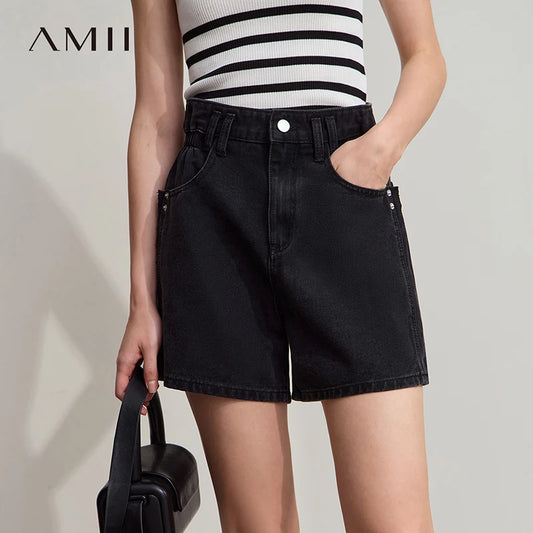 Damen Shorts Baumwoll-Denim Lässig Locker Gerade Vintage Modische Taschenjeans