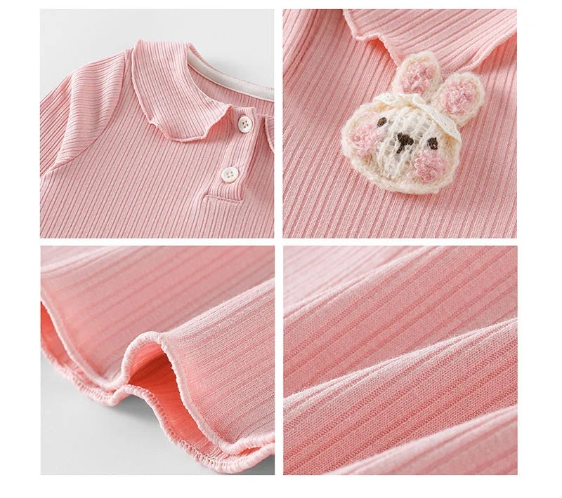 Mädchen Hemd mit süßem 3D Bunny und Kragen für Kinder von 9M bis 5T
