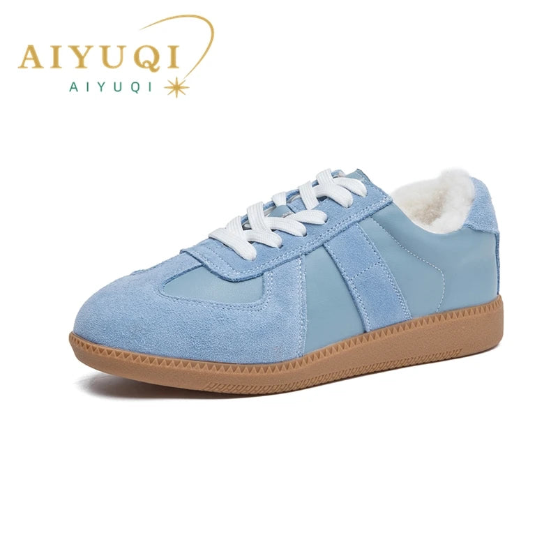 AIYUQI Damen Training Schuhe Leder Metal Toe Cap Flach