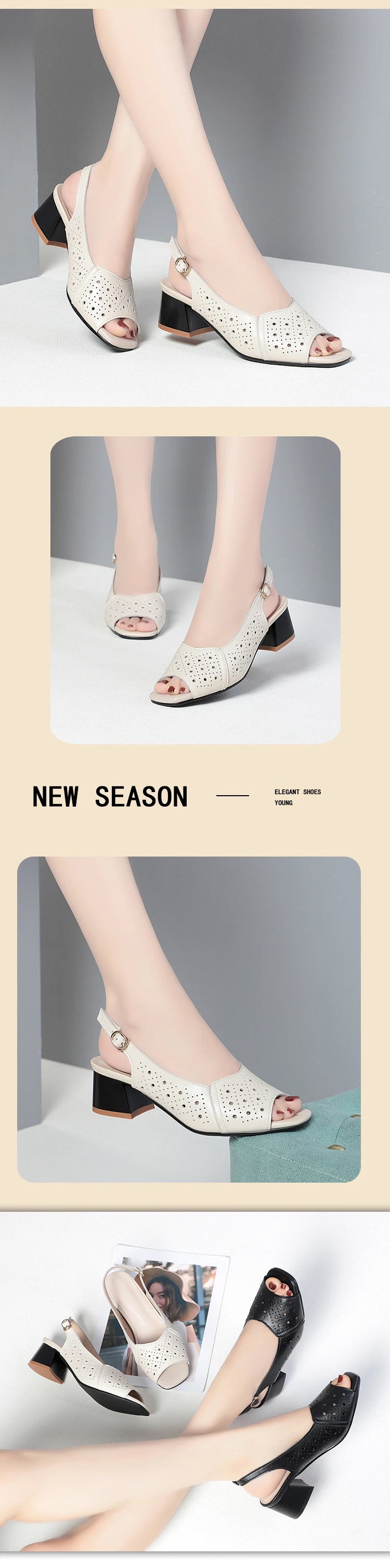 AIYUQI Sandalen für Damen, Sommer, 2022, neue Fishmouth-Sandalen aus echtem Leder, Blockabsatz, große Größe, Sandalen für Mütter mittleren Alters