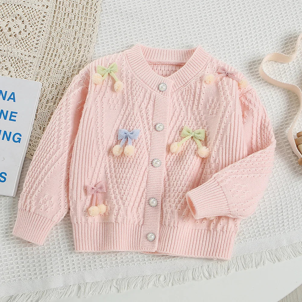 Mädchen Strickjacke in Candy-Farbe mit Bogen für den Herbst