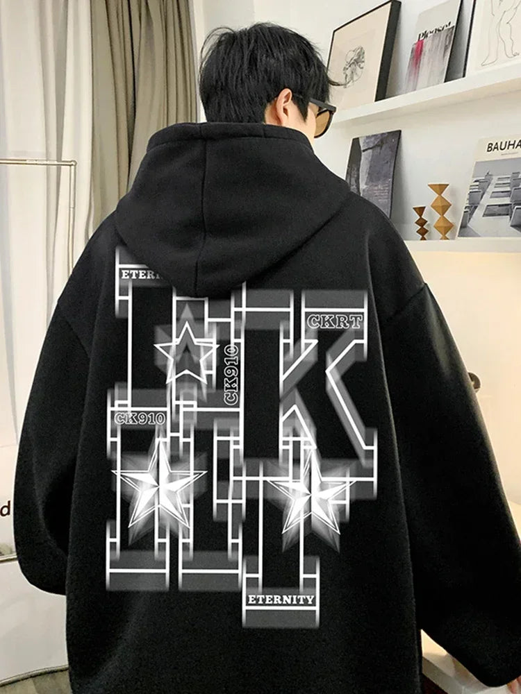 Herren Übergroße Hip Hop Hoodies mit Kapuze und Brief-Druck für Herbst