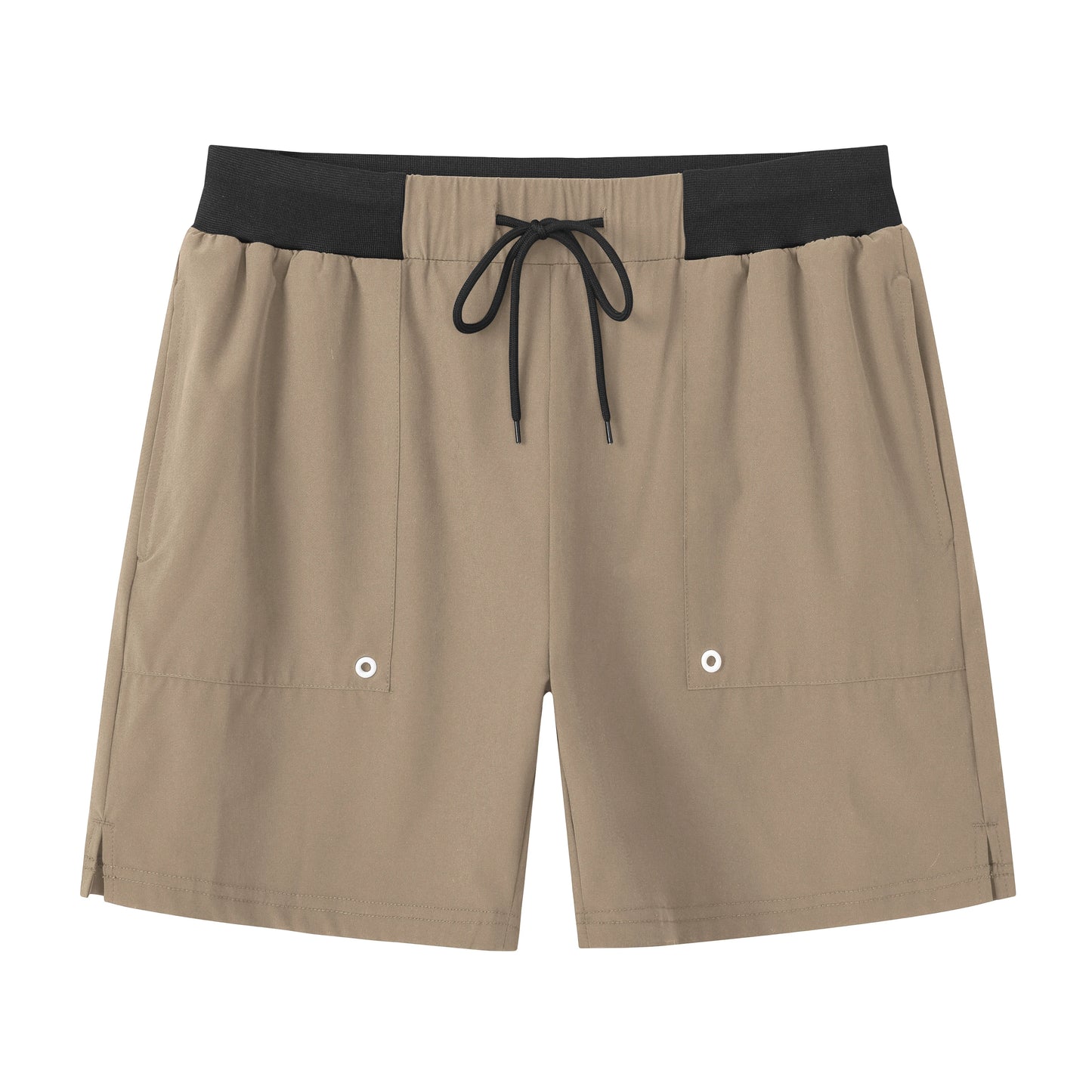Sommerliche Herren-Badeshorts mit Camouflage-Streifen, schnelltrocknend, mit Reißverschlusstaschen und Mesh-Futter – ideal für Strand und Surfen.