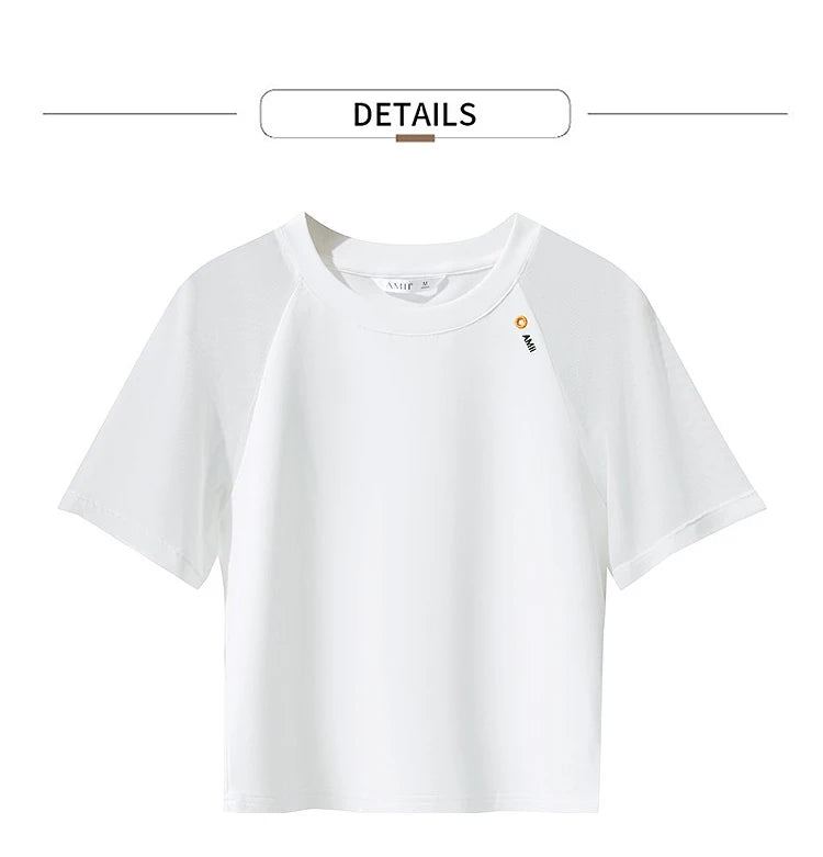Damen T-Shirt im Casual-Stil mit gesticktem Rundhals und kurzen Ärmeln