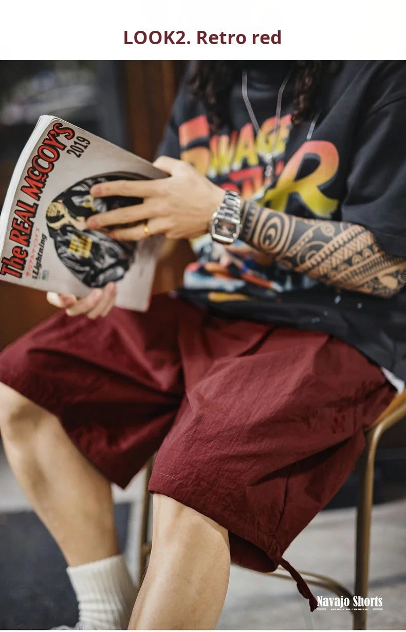 Herren Cargo-Shorts mit besticktem Navajo-Muster und elastischen Taillentaschen
