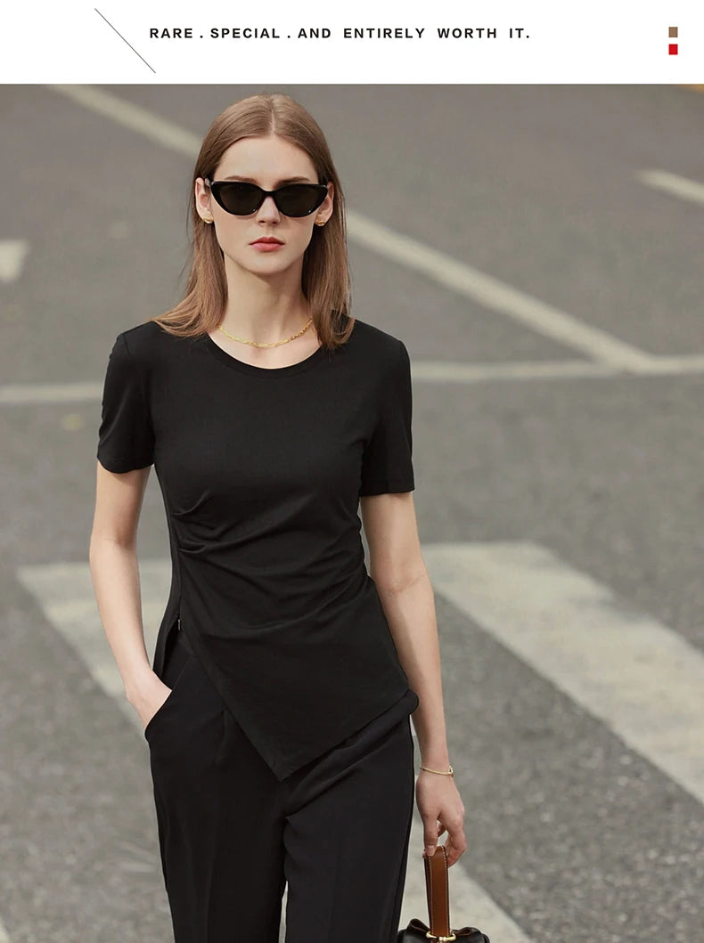 Damen T-Shirt mit asymmetrischem Design und kurzen Ärmeln für den Sommer