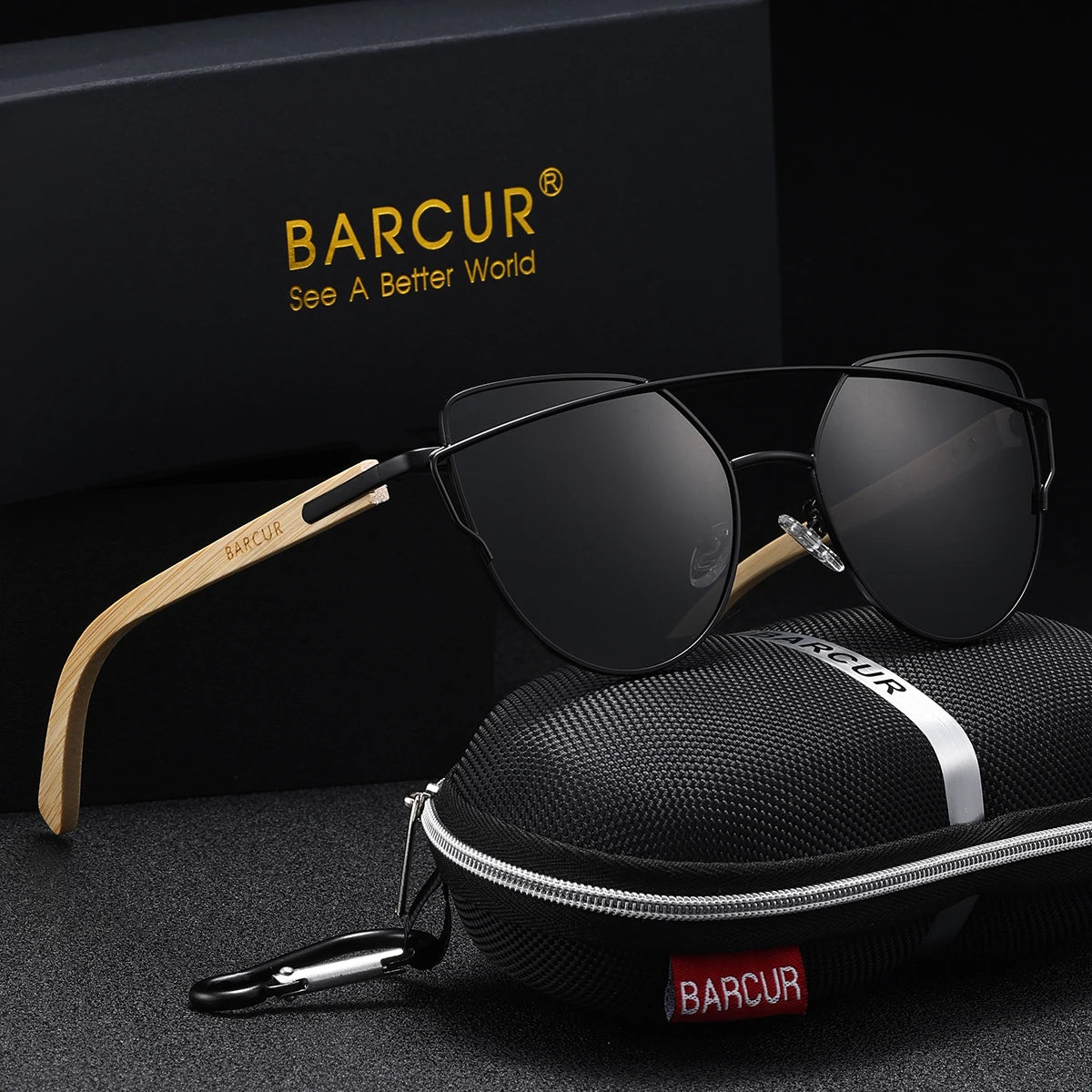 Damen-Sonnenbrille Katzenauge Bambus UV400 polarisiert Luxus