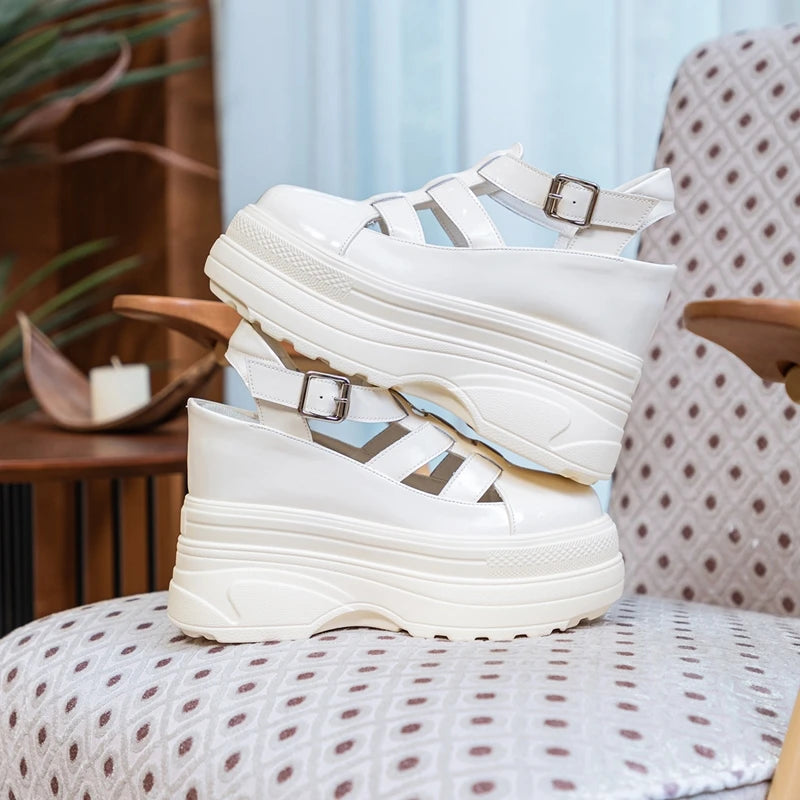 AIYUQI Plattform Römische Sandalen Frauen 2025, echtes Leder High Heel Sandalen Frauen interne erhöhte geschlossene Zehen Sandalen Frauen