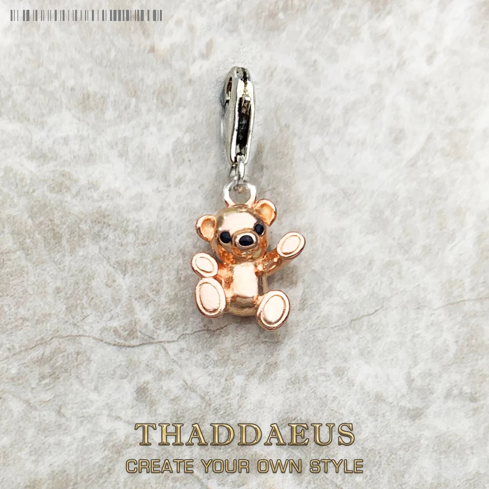 Teddybär-Charm-Anhänger aus 925er Sterlingsilber in Roségold, einzeln an Öse