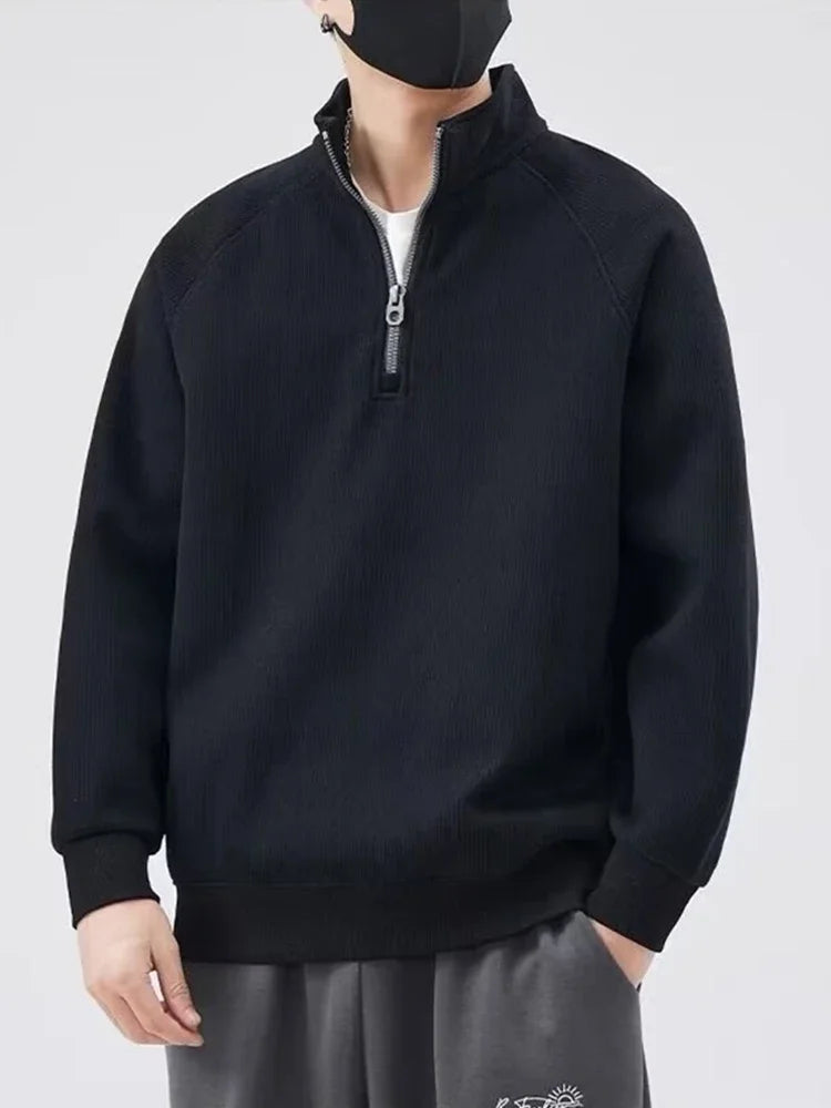 Männer Pullover im y2k Vintage Stil mit Stehkragen und halbem Reißverschluss