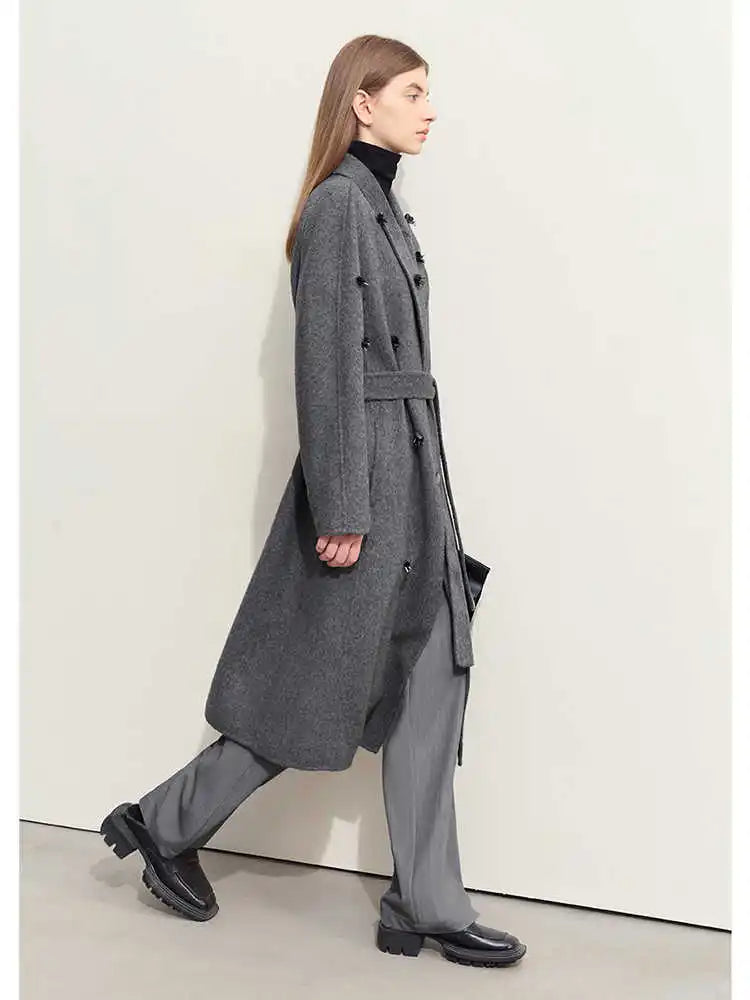 Frauen Winterkleid aus Wolle mit Turn-Down Kragen und Taschen