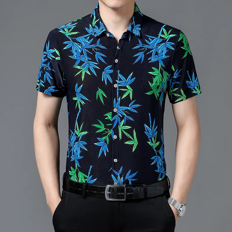 Kurzärmeliges Herrenhemd aus Maulbeerseide – elastisches, sommerliches Business-Casual-Hemd in Uni-Farbe aus Eisseide