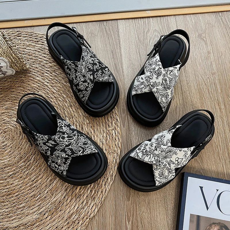 Damen Plattform Sandalen Ein-Riemen Rutschfest