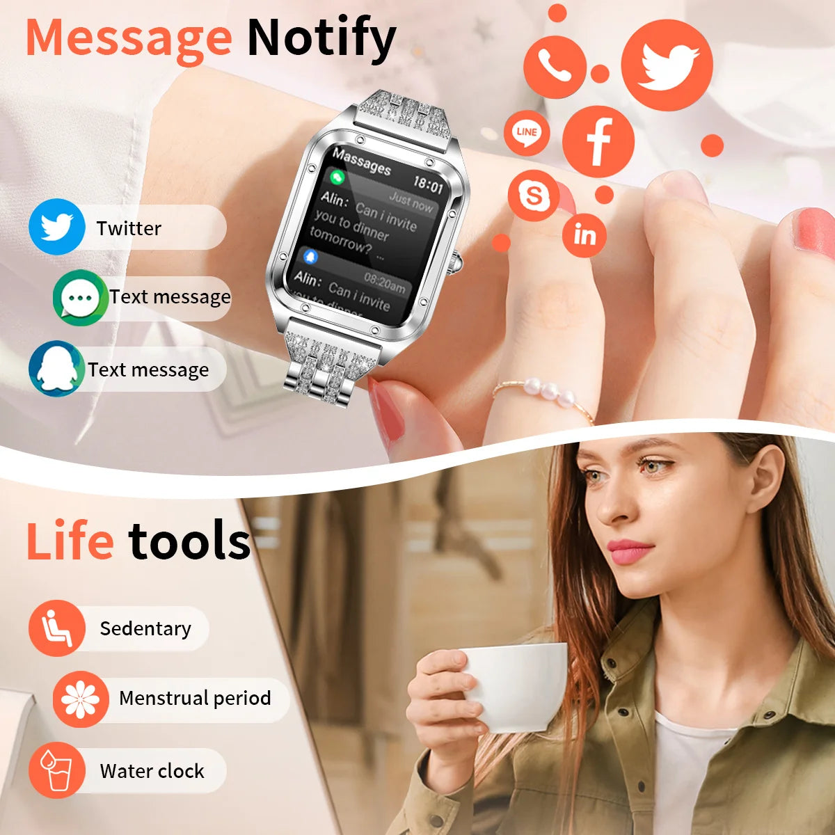 Damen Smartwatch mit 1,57 Zoll Full Touch Screen und Gesundheits-Tracker